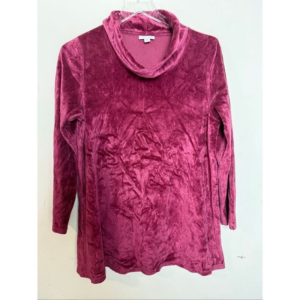 Pure Jill Velvet Cowl Neck Tunic Top Burgundy Velour Plush Long Sleeve M Petite